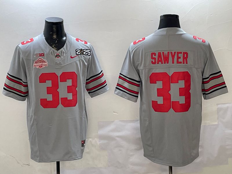 Men Ohio State Buckeyes #33 Sawyer Grey Three generations Nike 2025 NCAA Jersey